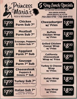 Menu photo 2 Princess Maria's Pizza & Restaurant Union Beach, NJ Menu photo 2 Princess Maria's Pizza & Restaurant Union Beach, NJ
