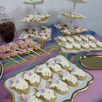 Twice As Sweet - Frosted sugar cookie unicorns, rainbows and rice crispy treats on a stick. - Custom Cakes Near Me Twice As Sweet - Frosted sugar cookie unicorns, rainbows and rice crispy treats on a stick. - Custom Cakes Near Me