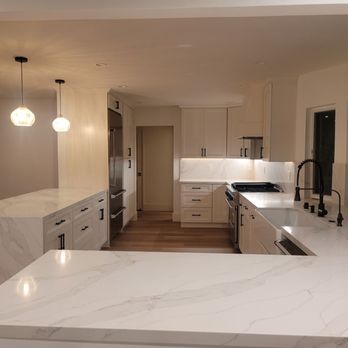 Superb Builders & Custom Made Cabinetry - Two waterfall peninsula - General Contractors Near Me - San Francisco, California Superb Builders & Custom Made Cabinetry - Two waterfall peninsula - General Contractors Near Me - San Francisco, California