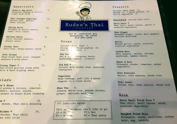 Menu photo 1 Rudee's Thai Cuisine Wynnewood, PA Menu photo 1 Rudee's Thai Cuisine Wynnewood, PA