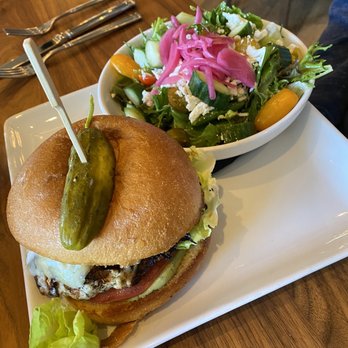 Rail Stop Restaurant & Bar - Crispy (but grilled per my Mom's request) Chicken Sandwich with Baby Greens Salad. - New American Near Me - Boston, Massachusetts Rail Stop Restaurant & Bar - Crispy (but grilled per my Mom's request) Chicken Sandwich with Baby Greens Salad. - New American Near Me - Boston, Massachusetts