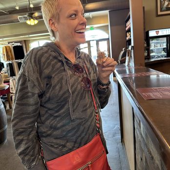 Wilson Creek Winery - Mar gifted me the "golden cork" to wear all day after I shared my breast cancer journey. - Wineries Near Me - Temecula, California Wilson Creek Winery - Mar gifted me the "golden cork" to wear all day after I shared my breast cancer journey. - Wineries Near Me - Temecula, California