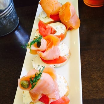 Starling Diner - Smoked salmon with herbed cream cheese, fresh dill, capers on crostini. 11-8-15 - New American Near Me - Long Beach, California