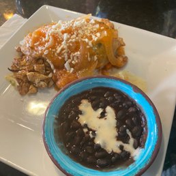 Chile relleno and sweet black beans