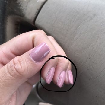 Gummme Nails & Spa - Photo date shows 7 days after original dip-gel mani and post-pedi. Circled imperfections of freshly redone dip-gel mani. - Nail Salons Near Me - Bellflower, California Gummme Nails & Spa - Photo date shows 7 days after original dip-gel mani and post-pedi. Circled imperfections of freshly redone dip-gel mani. - Nail Salons Near Me - Bellflower, California
