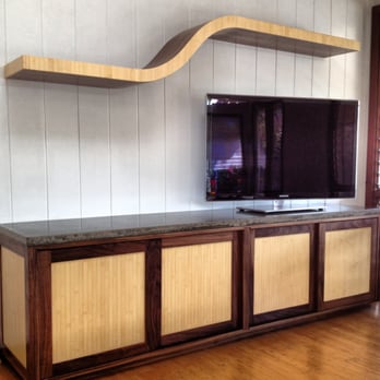 DG Woodwork - Bamboo, Walnut, and Concrete Countertop Entertainment Center - Interior Design Near Me DG Woodwork - Bamboo, Walnut, and Concrete Countertop Entertainment Center - Interior Design Near Me