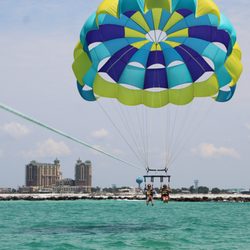 Sun Dogs Parasailing - Double Parasail getting ready to dip with Sun Dogs Parasailing.