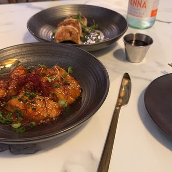 Tea Modern Chinese - Wagyu dumplings and sweet & sour snapper. - Tea Rooms Near Me - Orange, California