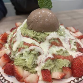 Ever After Tearoom & Eatery - Strawberry Matcha - Shaved Ice Near Me - Irvine, California Ever After Tearoom & Eatery - Strawberry Matcha - Shaved Ice Near Me - Irvine, California