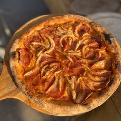 Guerra's Gourmet Catering - Naturally fermented pizza with local Salami, shiitake mushroom, and cheese from Ferndale Farmstead Creamery.