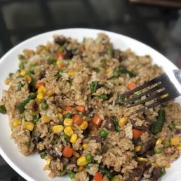 a plate of rice and vegetables a plate of rice and vegetables