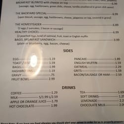 The Backyard Cafe - Breakfast menu