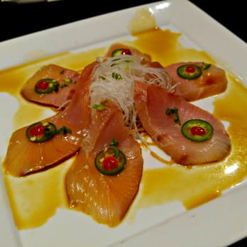 Nobo Restaurant - Jalapeño Hamachi 10.95
Yellowtail sashimi drizzled in ponzu sauce and garnished with jalapeño peppers, scallions, and tobiko - Sushi Bars Near Me - Chelmsford, Massachusetts Nobo Restaurant - Jalapeño Hamachi 10.95
Yellowtail sashimi drizzled in ponzu sauce and garnished with jalapeño peppers, scallions, and tobiko - Sushi Bars Near Me - Chelmsford, Massachusetts