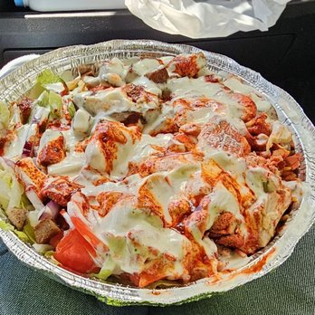 Adams Five Star Halal - Chicken and lamb over basmati rice with salad and hot and white sauce - Halal Near Me - Hoboken, New Jersey