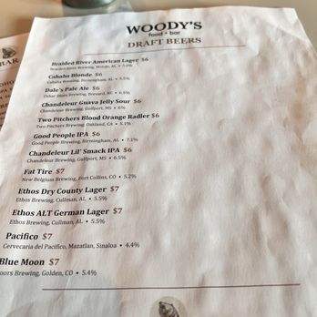 Woody's Food + Bar - Draft menu - Comfort Food Near Me - Birmingham, Alabama