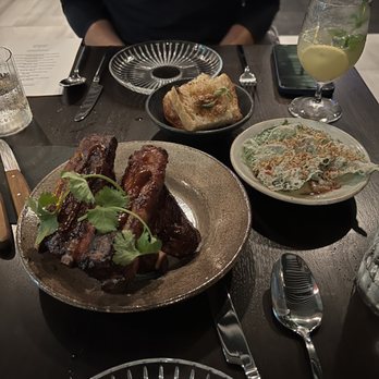 Bon Mot - Charcoal grilled pork rib and Candied anchovies, perilla leaf, smoked potato & date with sourdough focaccia, maple pumpkin seeds - Korean Near Me - Cupertino, California