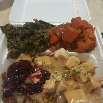 Rosako's Restaurant - Thanksgiving 365 Stuffing Waffle, topped w/ large chunks of turkey, gravy & cranberry sauce, plus 2 sides (collard greens & sweet potatoes) - Soul Food Near Me - Bedford, Texas Rosako's Restaurant - Thanksgiving 365 Stuffing Waffle, topped w/ large chunks of turkey, gravy & cranberry sauce, plus 2 sides (collard greens & sweet potatoes) - Soul Food Near Me - Bedford, Texas