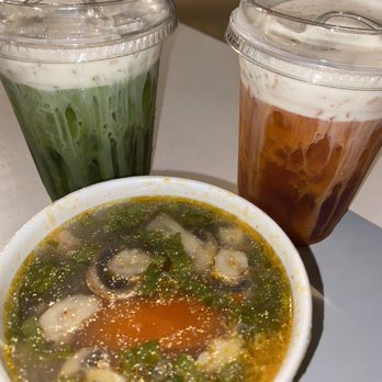 White Elephant - Sweet cream green tea, sweet cream Thai tea, Tom yum soup with shrimp - Thai Near Me - Anaheim, California White Elephant - Sweet cream green tea, sweet cream Thai tea, Tom yum soup with shrimp - Thai Near Me - Anaheim, California