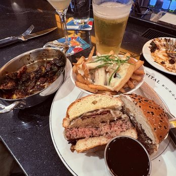 The Capital Burger - Capital Burger with side of Smoked Gouda fries and Brussels sprouts - Burgers Near Me - Boston, Massachusetts The Capital Burger - Capital Burger with side of Smoked Gouda fries and Brussels sprouts - Burgers Near Me - Boston, Massachusetts
