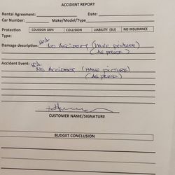 Budget - Fraudulent Accident Report they force you to sign.