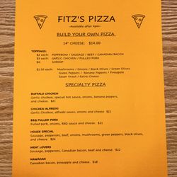 Fitz’s Wandering Pines Eatery & Pub - Updated Pizza Menu (10/25/24)