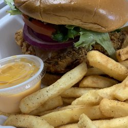 Buttermilk fried chicken sandwich on brioche