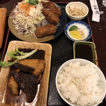 Ginza - Teriyaki Halibut & Deep Fried Oyster Dinner (also comes w/ miso soup) - Sushi Bars Near Me - Bellevue, Washington Ginza - Teriyaki Halibut & Deep Fried Oyster Dinner (also comes w/ miso soup) - Sushi Bars Near Me - Bellevue, Washington