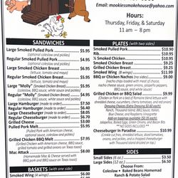 Mookie's Smokehouse - Front page of menu