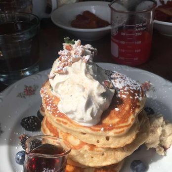 School Restaurant - Cinnamon Sugar Pecan Pancakes (In the background is the Black n Blue Pancakes with the bacon and sausage sides and blood orange juice) - Bakeries Near Me - Toronto, Ontario School Restaurant - Cinnamon Sugar Pecan Pancakes (In the background is the Black n Blue Pancakes with the bacon and sausage sides and blood orange juice) - Bakeries Near Me - Toronto, Ontario