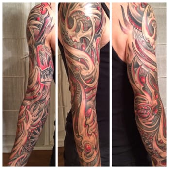 Pussycat Tattoo - Bio-mechanical sleeve. Cameron Randall artist - Tattoo Near Me - Portland, Oregon Pussycat Tattoo - Bio-mechanical sleeve. Cameron Randall artist - Tattoo Near Me - Portland, Oregon