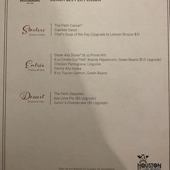 The Palm - Downtown Houston - Houston Restaurant Weeks menú - Seafood Near Me - Houston, Texas The Palm - Downtown Houston - Houston Restaurant Weeks menú - Seafood Near Me - Houston, Texas