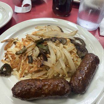 Hometown Diner - Pork sausage link and hash browns - American Near Me - Portsmouth, Virginia Hometown Diner - Pork sausage link and hash browns - American Near Me - Portsmouth, Virginia