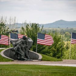 The Highground Veterans Memorial Park - The Wisconsin Vietnam Veterans Tribute "Fragments" located at the tip of the plaza.