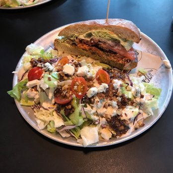 Stack 571 Burger & Whiskey Bar - Blackened Salmon sandwich and chopped wedge salad - American Near Me - Lake Tapps, Washington