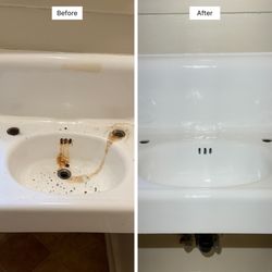 TrueFinish Bathtub Refinishing - Before and after reglazing an old sink