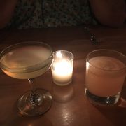 Photo of The Bachelor Farmer - Minneapolis, MN, United States. Mocktail on left and Fitzgerald cocktail on right.