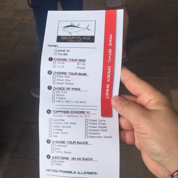 Bear Flag Fish - Poke bowl order form - Seafood Near Me - Newport Beach, California