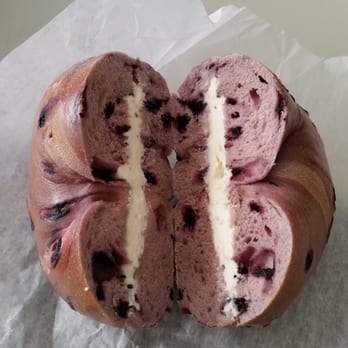 Hand Rolled Bagels - Blueberry Bagel with Cream Cheese - Bagels Near Me - New Hyde Park, New York Hand Rolled Bagels - Blueberry Bagel with Cream Cheese - Bagels Near Me - New Hyde Park, New York