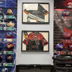 TV Bowling Supply - HP Lanes - Jerseys framed Chris Via and Michael Tang
