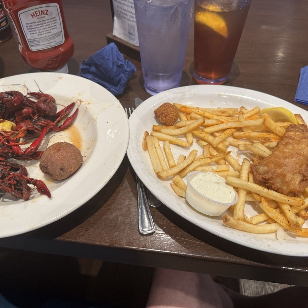 Crawfish and fish and chips! Crawfish and fish and chips!