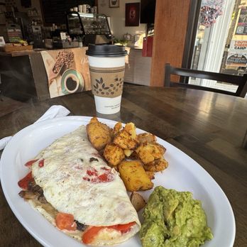 Kickstart Cafe - Egg whites omelette with mixed veggies, and Swiss cheese, a side avocado and home fries. - Coffee & Tea Near Me - Shelton, Connecticut