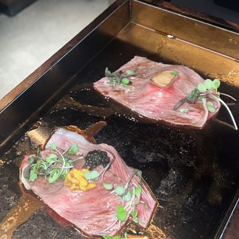 Chubby Cattle - A5 Wagyu Foie Gras Nigiri (right) & A5 Wagyu Uni Caviar Nigiri (left) **ONLY 1 order per person with the chubby membership** - Barbeque Near Me - Pleasanton, California