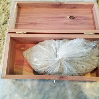 West Coast Pet Memorial - Cremains in a bag closed with a grocery store twist tie, then tossed into a box far too large. - Pet Cremation Services Near Me - Escondido, California West Coast Pet Memorial - Cremains in a bag closed with a grocery store twist tie, then tossed into a box far too large. - Pet Cremation Services Near Me - Escondido, California