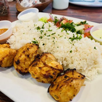 Baba Ganoush Mediterranean Grill - Tender chicken kabob a d fluffy rice - Mediterranean Near Me - Fredericksburg, Virginia Baba Ganoush Mediterranean Grill - Tender chicken kabob a d fluffy rice - Mediterranean Near Me - Fredericksburg, Virginia