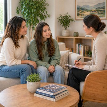 Guide Behavioral Health - Parent and teen working with a therapist to strengthen communication and family relationships. - Counseling & Mental Health Near Me - Menlo Park, California Guide Behavioral Health - Parent and teen working with a therapist to strengthen communication and family relationships. - Counseling & Mental Health Near Me - Menlo Park, California