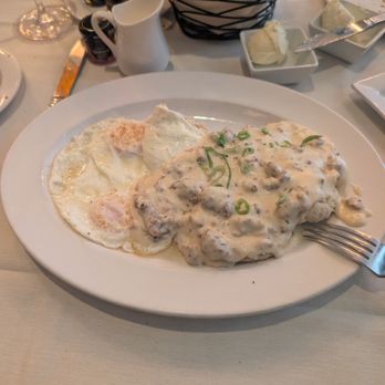 Halls Chophouse - Biscuits and sausage gravy with eggs - Steakhouses Near Me - Charleston, South Carolina Halls Chophouse - Biscuits and sausage gravy with eggs - Steakhouses Near Me - Charleston, South Carolina