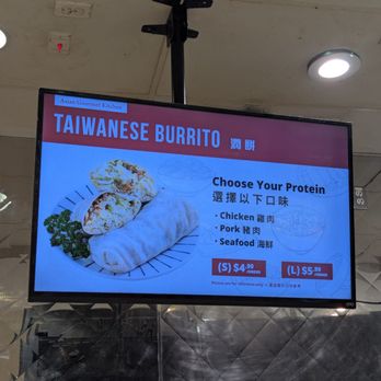 99 Ranch Market - Menu for Taiwanese burrito. $4.99 small/$5.99 large Taiwanese Burrito, protein of chicken, pork, or seafood. 1130am-7pm - Seafood Markets Near Me - Arcadia, California 99 Ranch Market - Menu for Taiwanese burrito. $4.99 small/$5.99 large Taiwanese Burrito, protein of chicken, pork, or seafood. 1130am-7pm - Seafood Markets Near Me - Arcadia, California