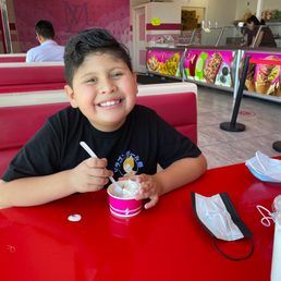 Well he's enjoying ice cream to say the least Well he's enjoying ice cream to say the least