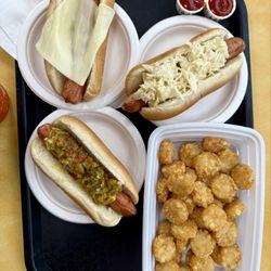Johnny & Hanges - Cheese dog (pork), Spicy Relish and Mustard Wiener (Pork), Wiener with Coleslaw (pork), Potato Rounds