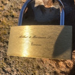 Siam an der alten Brücke - Love-lock left in memory of two young lovers - together forever in Heidelberg where they belong.